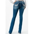 thumbnail image 3 of Grace in LA Women's Wing Star Embroidered Faux Pocket Stonewashed Bootcut Jeans (34, Blue Stonewashed), 3 of 3