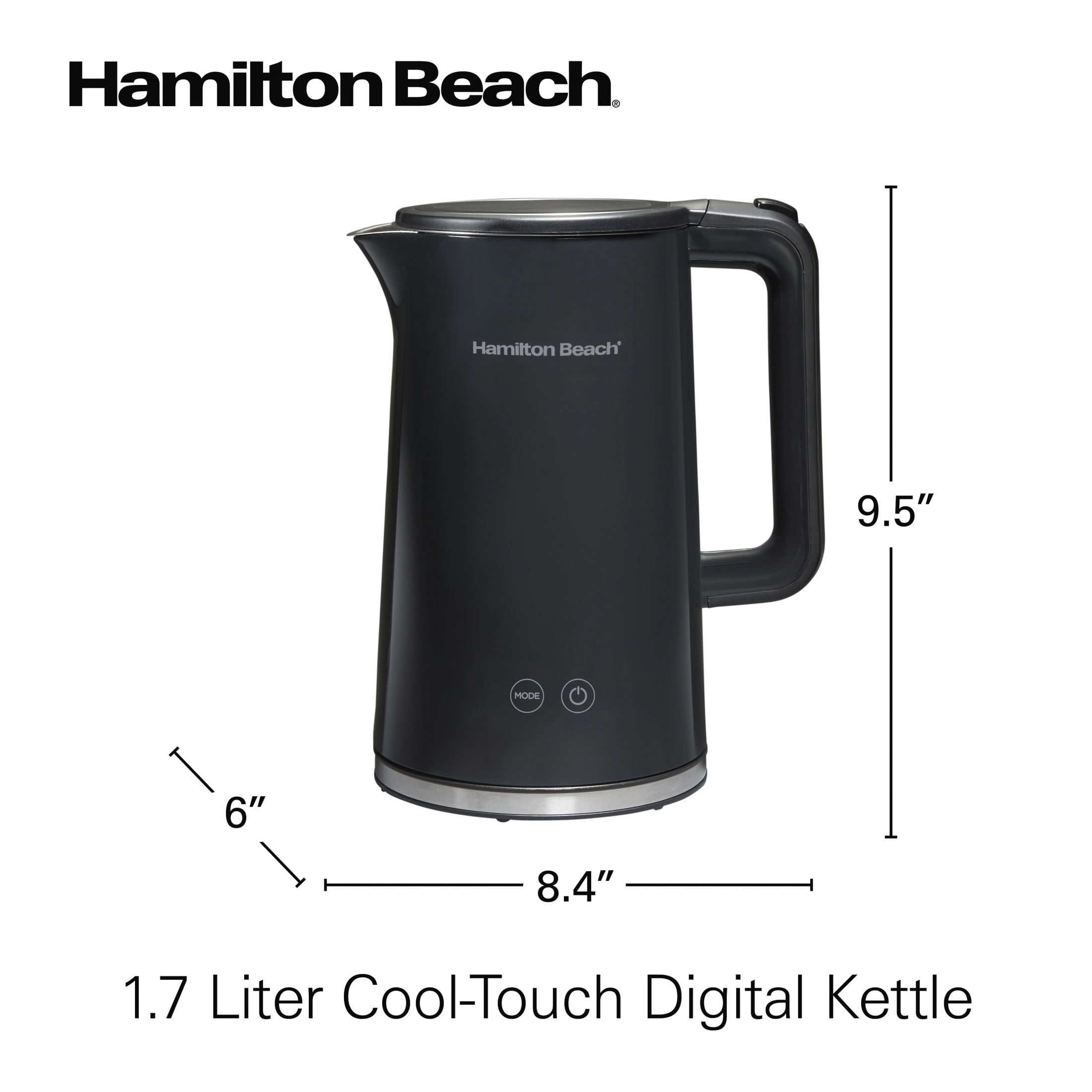 Hamilton Beach Cool-Touch Digital Electric Kettle, Tea & Water Kettle, 1.7L, Black