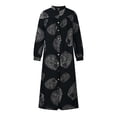 thumbnail image 4 of Robes Filles Mode Femme Col en V Ample Manches Longues Coton Lin Imprimé Robe Longueur Cheville Robe Longue T-Shirt Robes en Liquidation, 4 of 8
