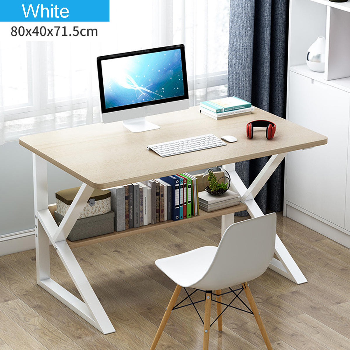 Wood Computer Desk Desktop Home Minimalist Modern Writing Desk Office Desk Study Table Desk Small Table,100 cm White White Rack,Widened Desktop Creative Corner Protector