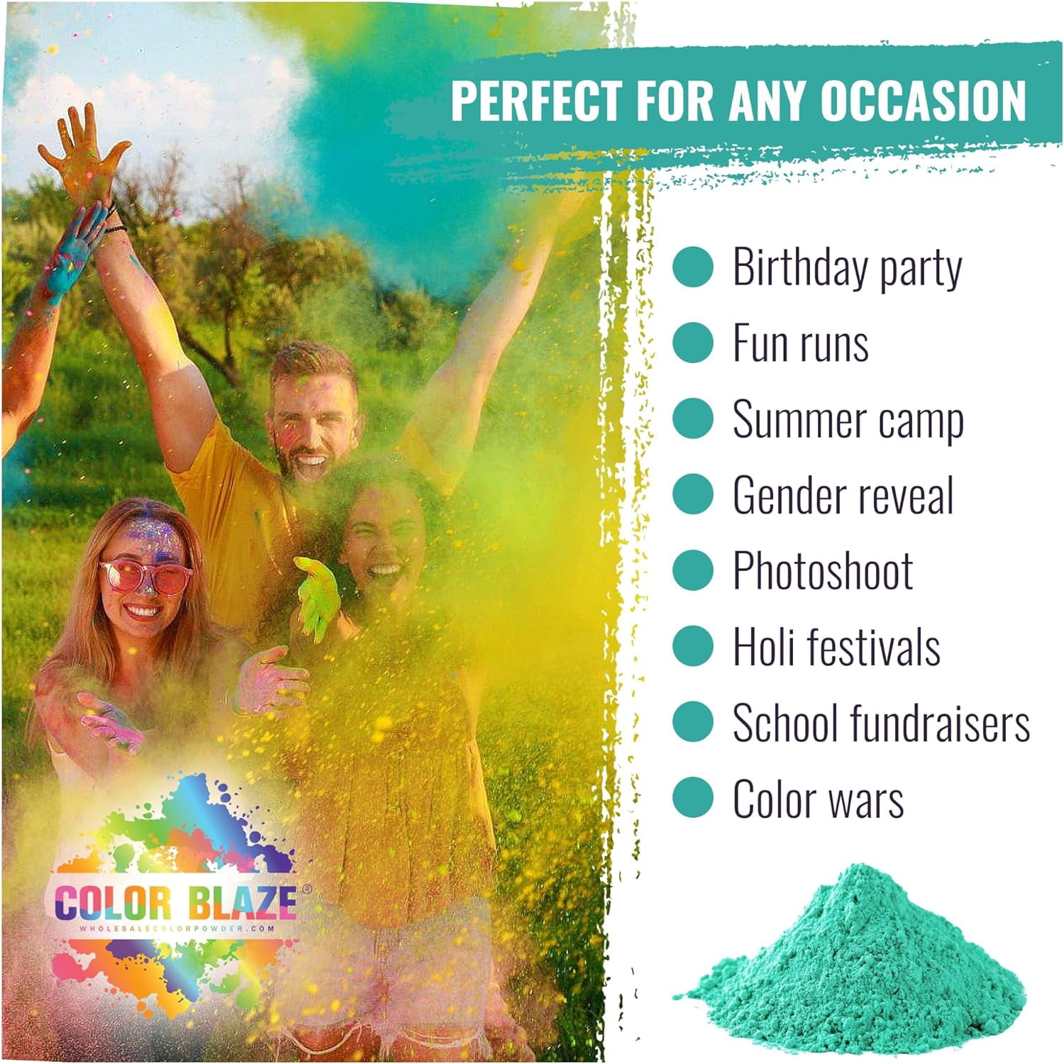 Color Powder Teal - 5 Pounds - Ideal for Fun Runs, Holi Festivals, Color Wars and more!
