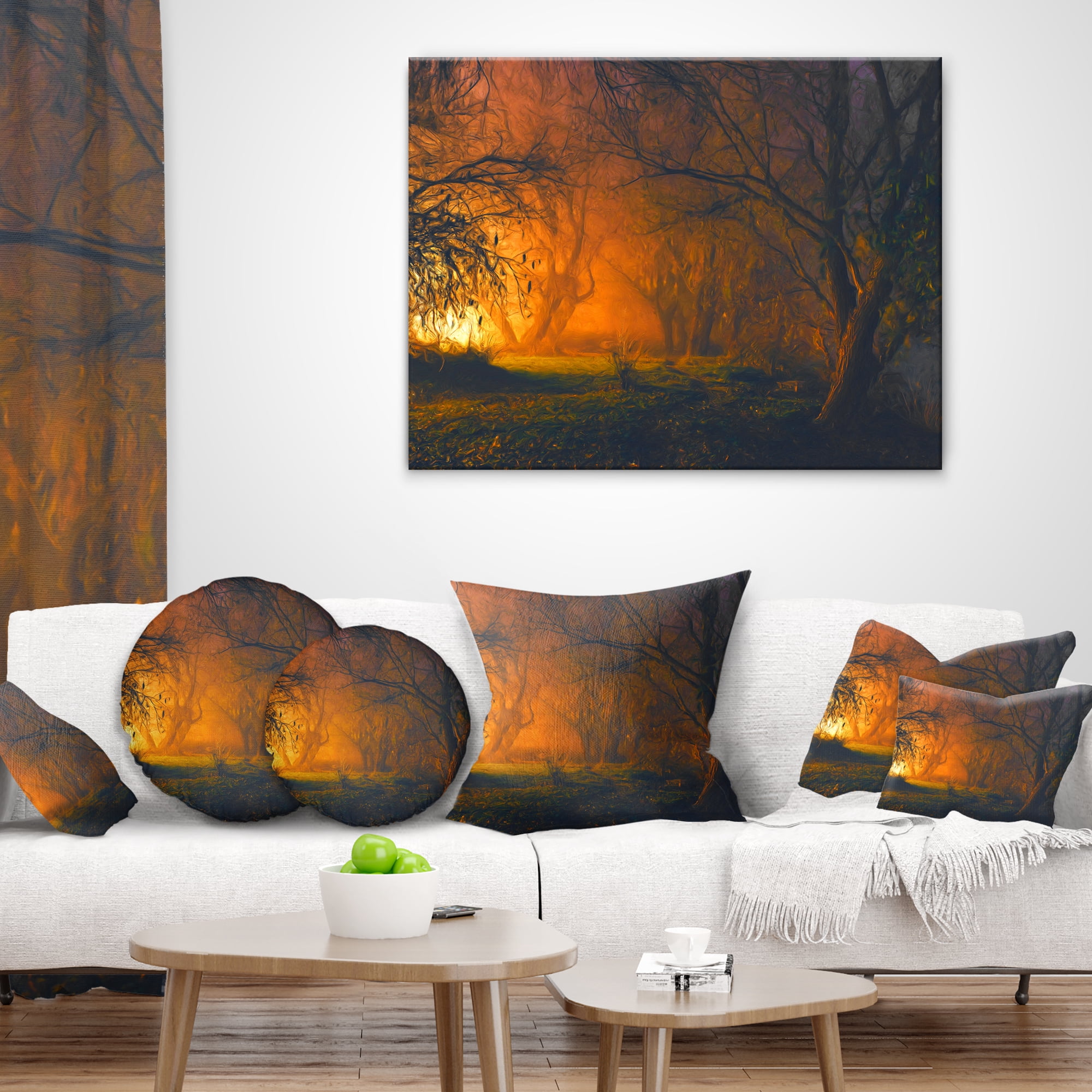 Designart Magical Light in Forest - Landscape Printed Throw Pillow - 18x18