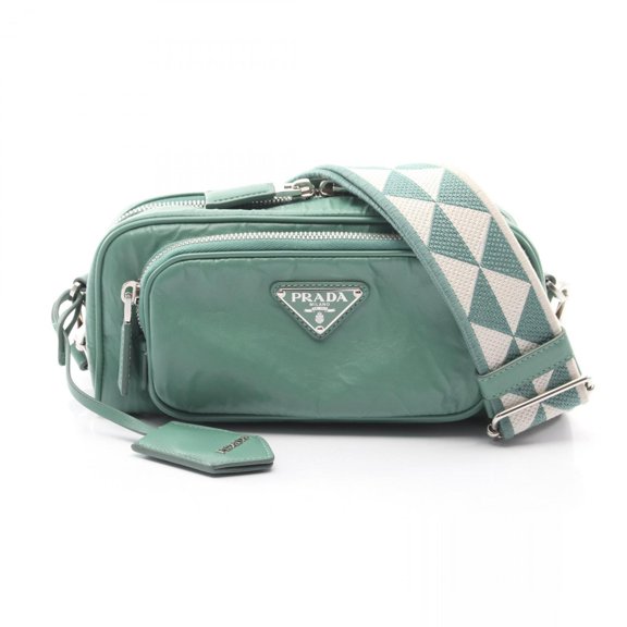Pre-Owned Prada PRADA Triangle Plate Shoulder Bag Handbag Leather Women's Green 1BH198