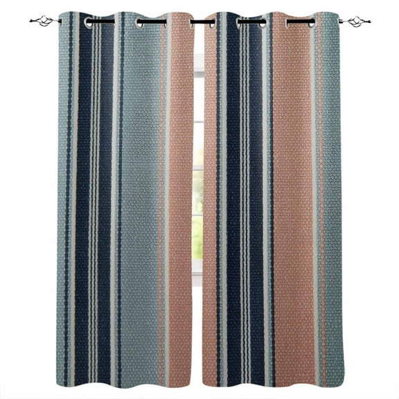 Fsddascl Blue Pink Striped Blackout Curtains for Bedroom/Living Room, Thermal Insulated Kitchen Curtains, Farmhouse Modern Stripes Grommet Darkening Window Treatment Drapes 42"x84"x2