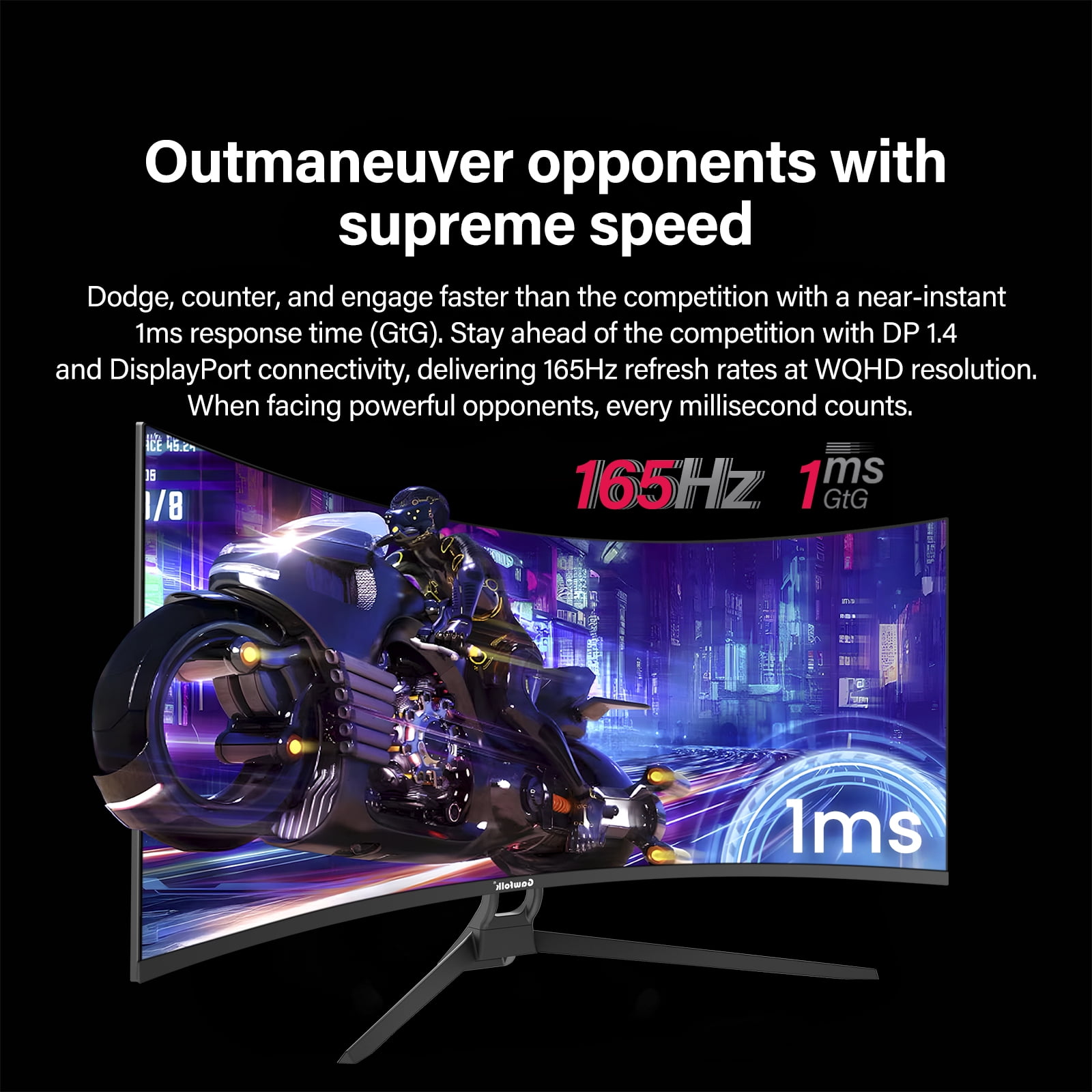 Gawfolk 34-Inch Curved Ultrawide Gaming Monitor 165Hz 1500R WQHD 3440x1440 FreeSync Adjustable Stand
