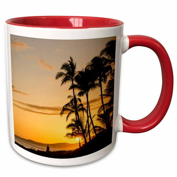 3drose, Sunset at Poipu Beach, Kauai, Hawaii., 11oz Two-tone Red Mug