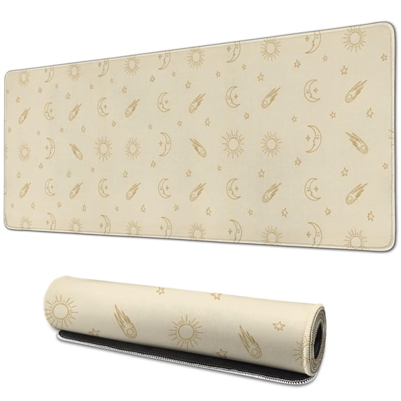 Long Mouse Pads for Desk,Beige Celestial Pattern Desk Mats on Top Of Desks, Desk Mouse Pad Extra Large with 3mm Non-Slip Base and Stitched Edge for Gaming,Office,Work,Home 31.5"x11.8"
