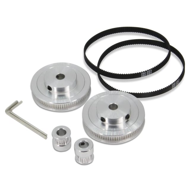 Zeberoxyz Juego de 2 poleas de sincronización de aluminio GT2 de 20 y 80 dientes con 2 piezas de longitud de 250 mm de ancho y correa de 6 mm (20-80T-8B-6)