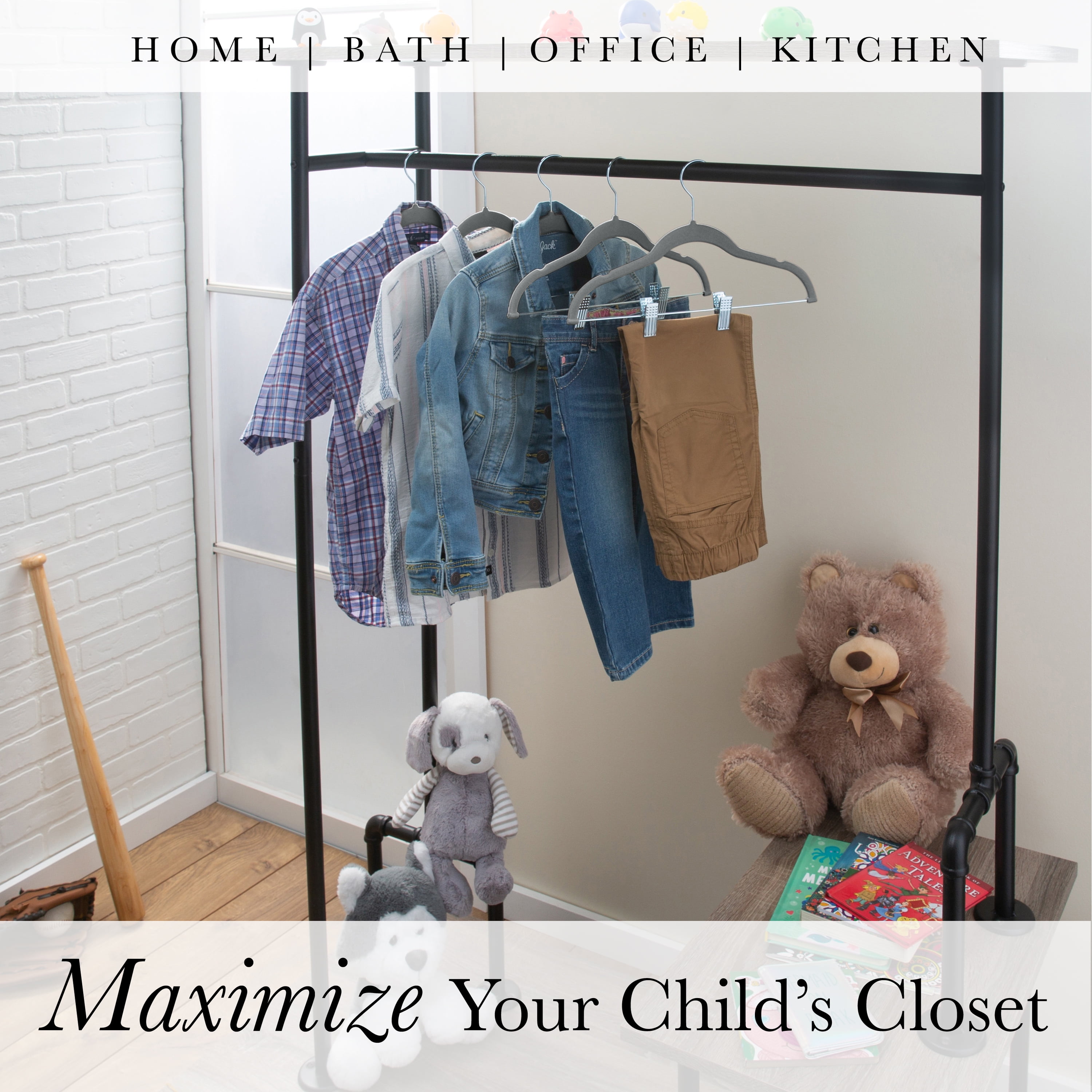 Simplify 24 Pack Children's Velvet Hangers in Grey
