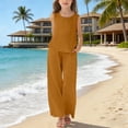 thumbnail image 2 of Girls' Clothing Sets 9/10 Girls Linen Matching Pants Set 2 Piece Summer Outfit Baggy Flowy Palazzo Pants and Backless Cami Top Sets Teen Casual Clothes, 2 of 6