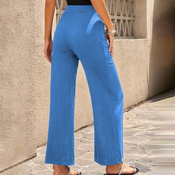 Pantalones De Pierna Ancha Para Mujer - Rayas, Cintura Alta Elástica Y Tela Ligera (Lesore)