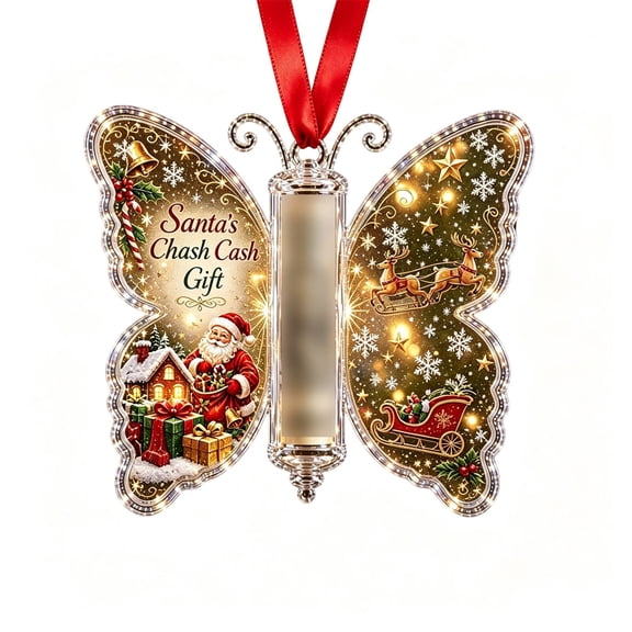 Butterfly Christmas Money Gift Ornament Butterfly Xmas Cash Decor, Acrylic Cash Holder with Built‑in Clear Compartment Holiday Wallets for Tree Window Car Gift for Family Friends