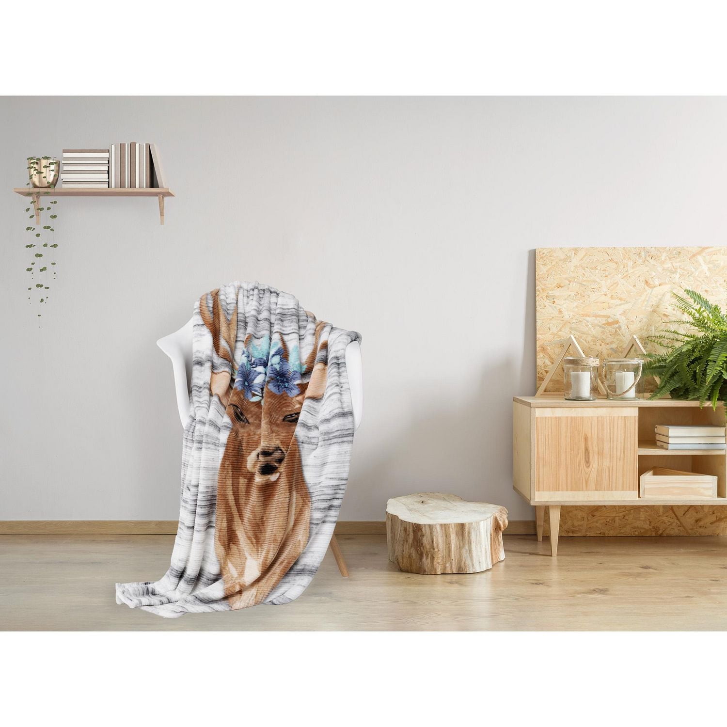 Safdie & Co. Jeté Côtelé Imprimé Cerf Floral