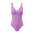 thumbnail image 5 of COMVALUE Women Ribbed One Piece Swimsuit Sports Wide Straps Scoop Neck Summer Tummy Control Swimsuit (Purple, L), 5 of 6