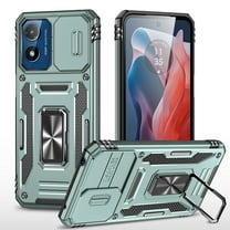 Rugged Case for Motorola Moto G Play 4G 2024, Sliding Lens Camera Cover Protection Ring Stand Compatible with Magnetic Car Mount Military Grade Shockproof Hybrid Case for Moto G Play 4G 2024,Darkgreen