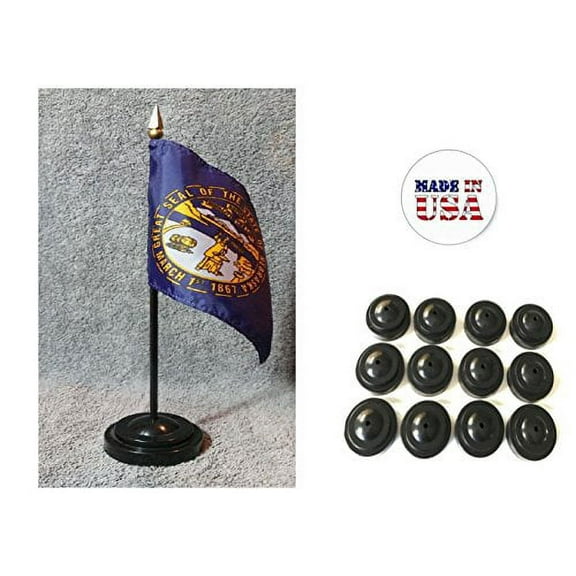 Box of 12 Nebraska 4"x6" Miniature Desk & Table Flags Includes 12 Flag Stands & 12 Nebraska State Small Mini Stick Flags