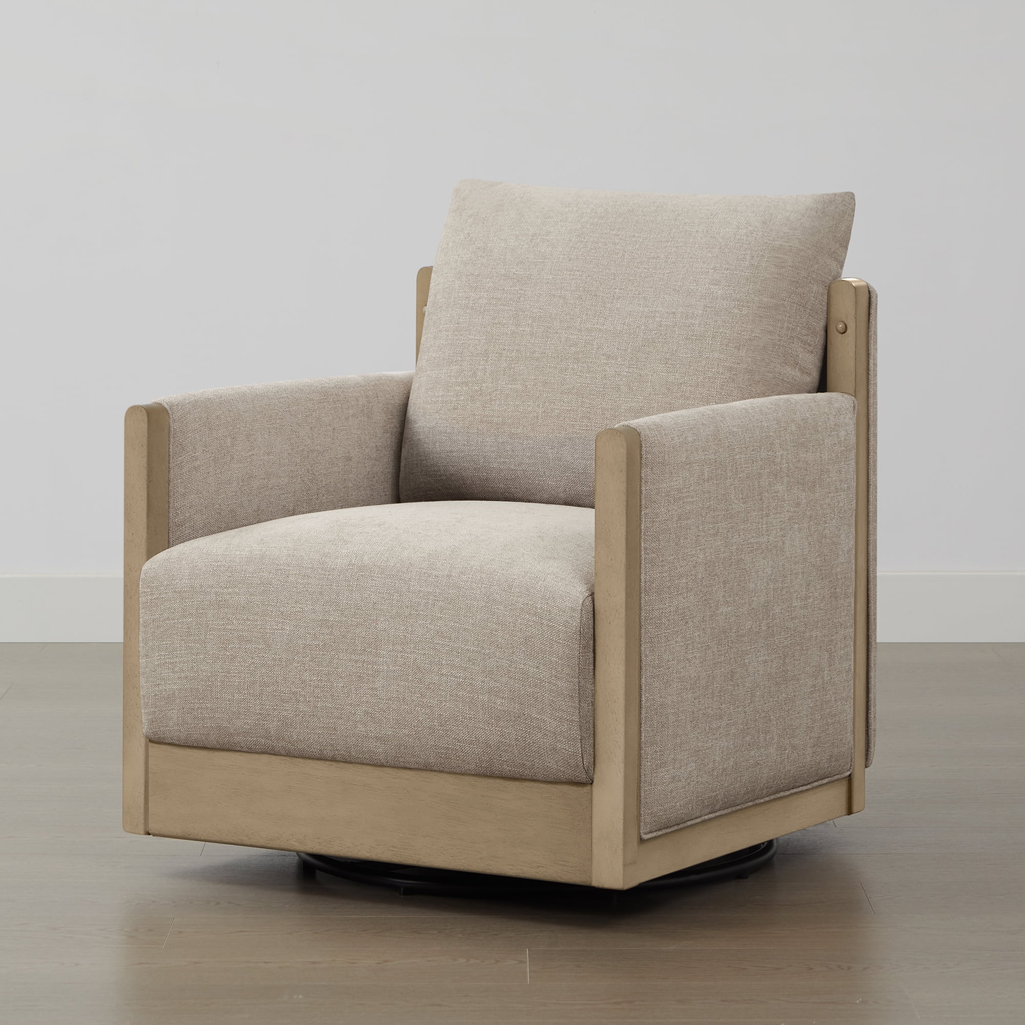 Spruce & Spring Mid-Century Modern Swivel Accent Chair with Curved Back and Upholstered Arms Single, Beige&Grey Wood