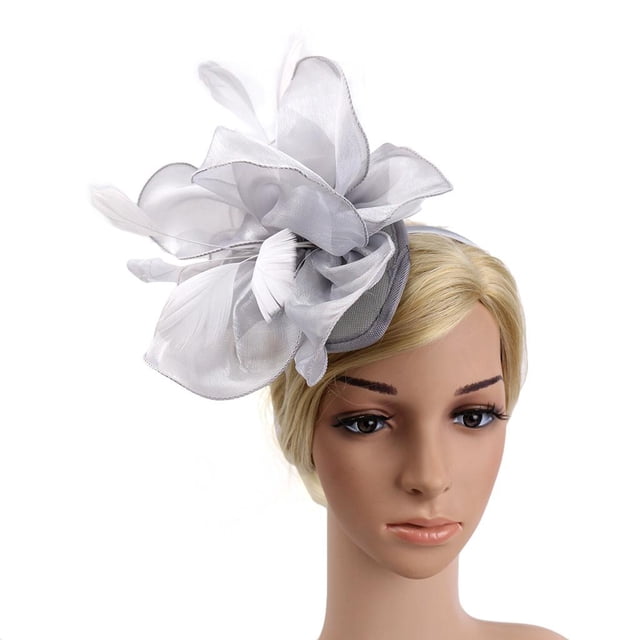 Elegante mujer niñas flor Net Fascinator sombrero banda para el cabello cóctel Gris Hugo Diadema Mujer