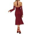 thumbnail image 3 of INSPIRE CHIC Off Shoulder Bodycon Dress for Women's Mesh Sleeves Mermaid Hem Dresses XS Red, 3 of 6