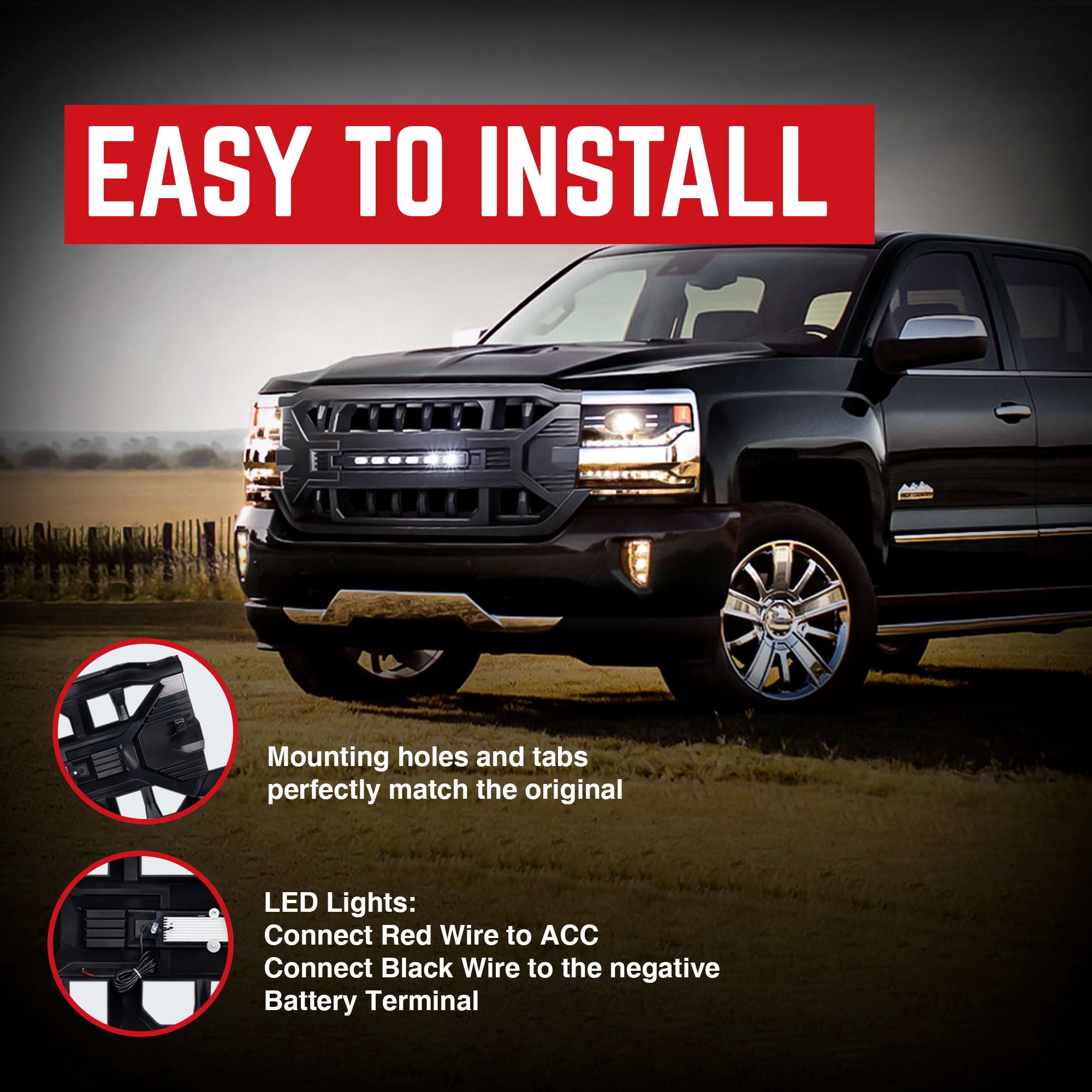 AMERICAN MODIFIED Armor Grille for 2016-2019 Silverado 1500, Matte Black