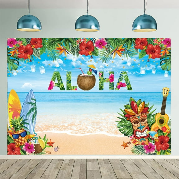 7×5FT Summer Tropical Palm Leaves Backdrop Hawaiian Luau Theme Jungle Safari Plants Background for Photograph Party Banner