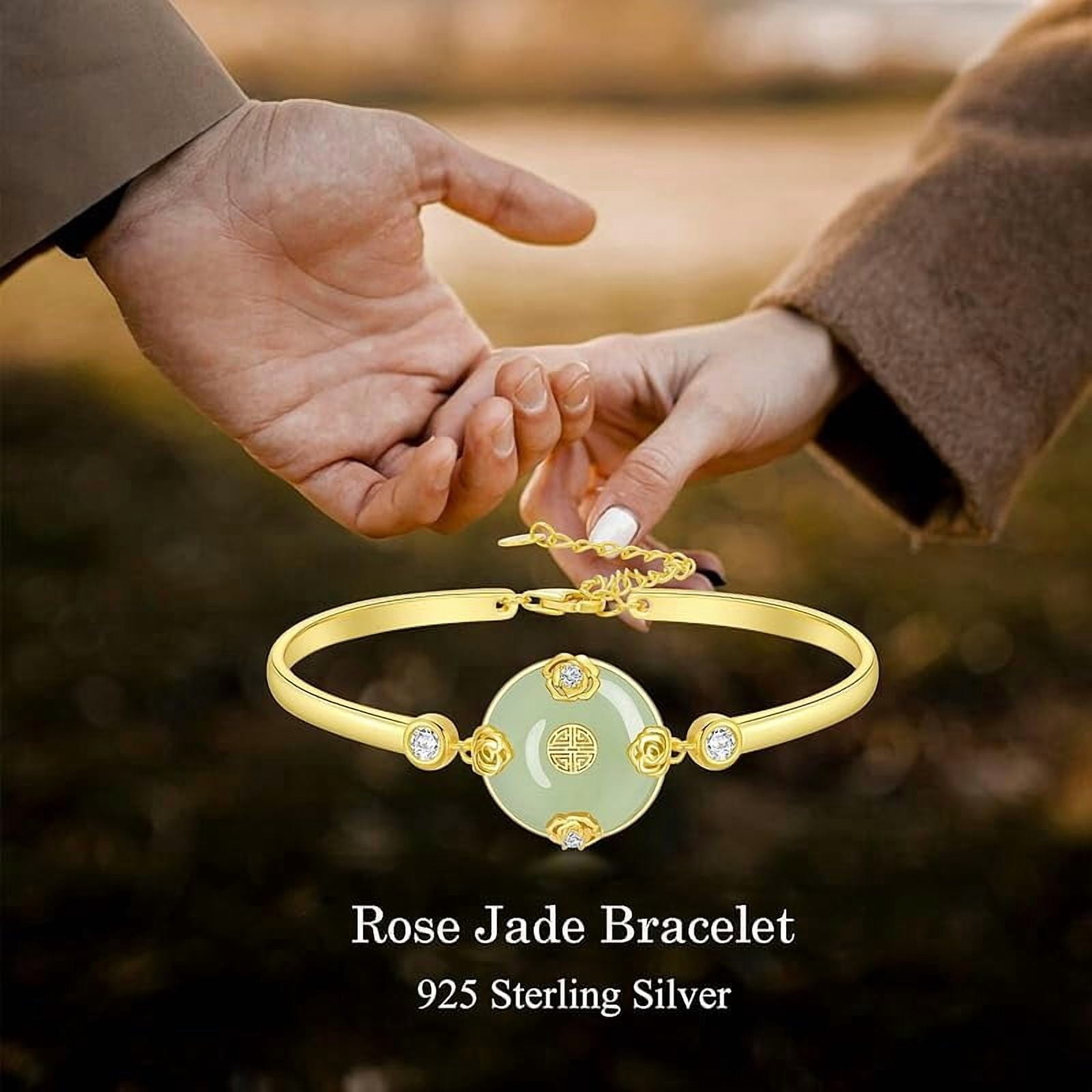 JKR Jade Bracelet for Women 14k Plated Sterling Silver Lotus/Sunflower/Tree of Life/Hummingbird/Dragonfly/Bee/Butterfly/Cat Jade Jewelry Birthday Mothers Day Gifts for Mom Grandma