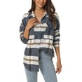 thumbnail image 1 of INSPIRE CHIC Womens' Fall Winter Button Front Closure Long Sleeve Plaid Jacket with Pockets S Navy Blue, 1 of 6