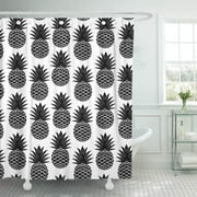 SUTTOM Girly Tropical Black and White Pineapple Chic Hawaii Elegant Shower Curtain 66x72 inch