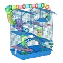 Hamster Cage 5-Tier Extra Large, Small Animal House with Wheel & Tubes, Blue