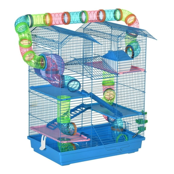 Hamster Cage 5-Tier Extra Large, Small Animal House with Wheel & Tubes, Blue