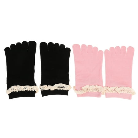 

HOMEMAXS 2 Pairs Five-finger Cotton Socks Lace Five-finger Socks Short Tube Socks