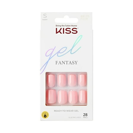 KISS Gel Fantasy Ready-To-Wear Fake Nails, Short, Square - After Last Night, Smudge Proof, Waterproof, No Dry Time, Durable, Flexible, DIY Manicure, Salon Quality, Long Lasting  28 Count