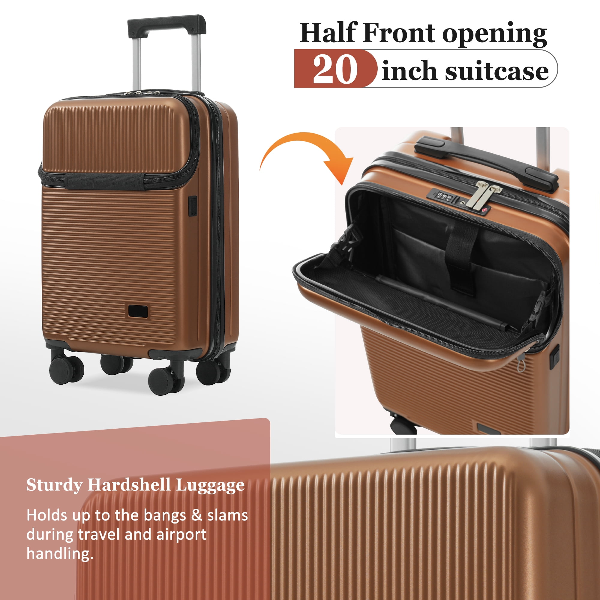 Luggage Sets 5 Piece with Half-opening, Hardside Carry On Suitcase Set with Double Spinner Wheel, Lightweight Travel Luggage with USB Port, TSA Locks