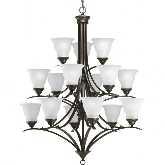 Trinity Collection Fifteen-Light Antique Bronze Etched Glass Traditional Chandelier Light
