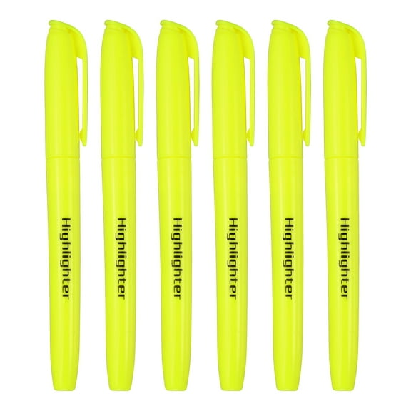 Yellow Highlighter, 6 Pack High Lighters No Bleeds Highliters Pens Neon Clear View Bright Quick Dry Pocket Marker Pen Sticks Chisel Tip Cute for Books Office Adults Classroom
