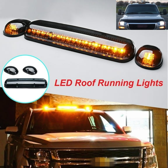 3PCS Smoke Cab Roof Top Running Marker Light Amber LED Lights for Chevy Silverado/GMC Sierra 2002-2007 Pickup Trucks
