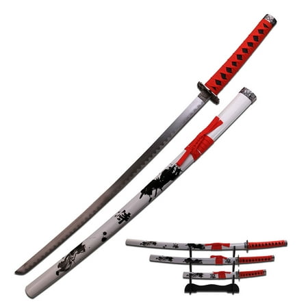 Samurai Katana Sword Set of 3 Red Wrap Handles Wht (Best Material For Katana)