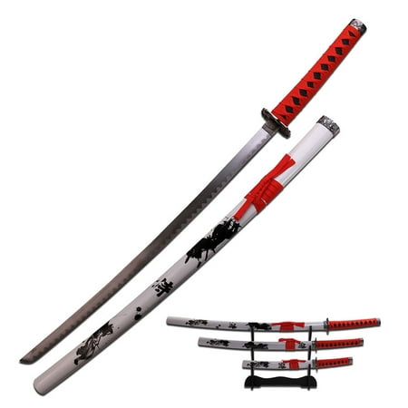 Handle Sword - Samurai Katana Sword Set of 3 Red Wrap Handles Wht Scabbard