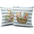thumbnail image 2 of Blue and White Stripes Easter Pillows Decorative Throw Pillow Covers Flowers Colorful Eggs Bunny Pillow Cases 20 x 20 Set of 2 Spring Decoration for Indoor Living Room, 2 of 6