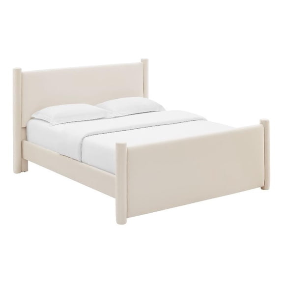 Maklaine Contemporary Performance Velvet Queen Platform Bed in Alabaster
