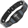thumbnail image 2 of Black Stainless Steel Magnetic Health Bracelet For Men - Cross Charm & Pain Relief 2 of 5