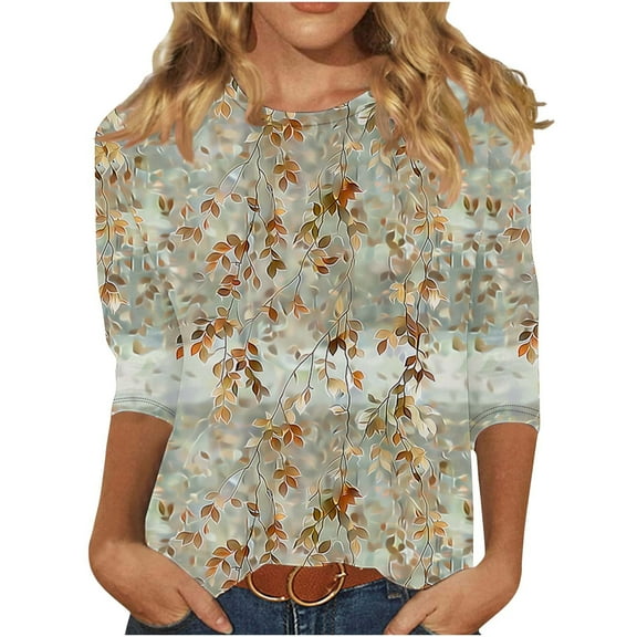 SHE IS My Items Womens Long Sleeve T Shirts Pack Womens Floral Tops Fall 3/4 Length Sleeve Womens Tops Cotton Striped Crop Tops for Women Sexy