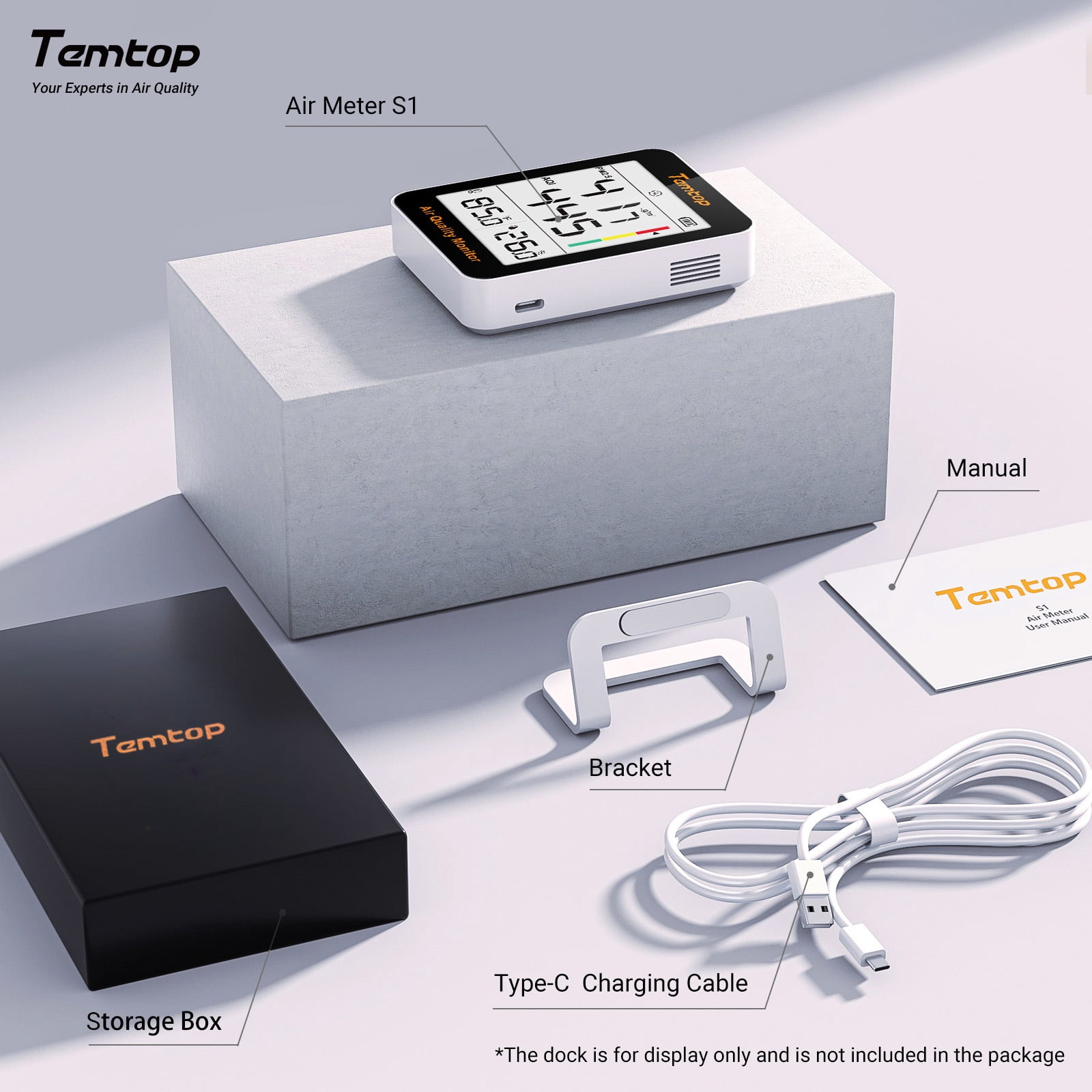 Temtop S1-UP Air Quality Monitor Indoor Thermo-Hygrometer - PM2.5, AQI, Temperature, and Humidity Meter for Home, Office, or School, Air Quality Measurement, 60-Day Battery Life