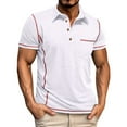 thumbnail image 1 of WEAIXIMIUNG Valentine's Day Male Spring Short Sleeve Solid Color Letter Stripe Stitching Pocket Short Sleeve Top, 1 of 6