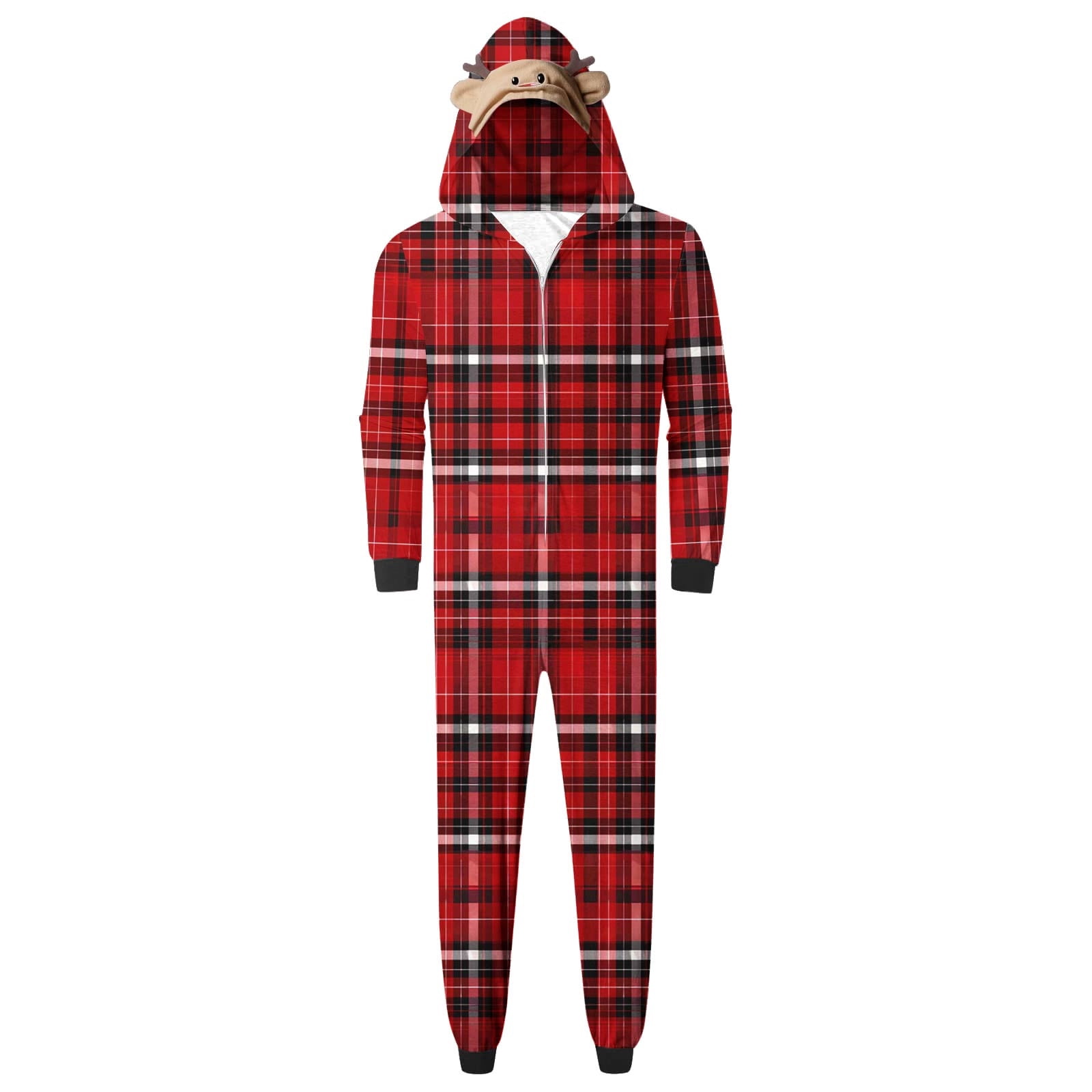 WREESH 2025 Mens Plaid Hooded Onesie Christmas Family Matching Pajamas Cozy Fleece Loungewear Long Sleeve Holiday Sleepwear Set