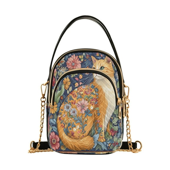 YAZAOO Cross Body Fashion Shoulder Waist Purse Bags Orange Cat Printing Pocket Handbags