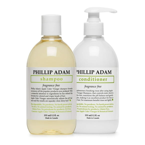 Phillip Adam Unscented Shampoo and Conditioner Set with Apple Cider Vinegar Hair Formula - Enhances Shine and Smoothness- 355ml Each