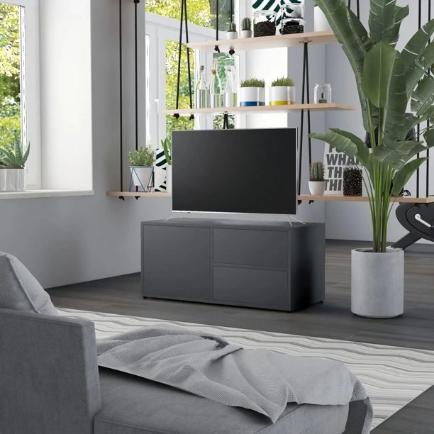 Modern TV Stand Gray For Up To 40'' TV's With 2 Drawers & 1