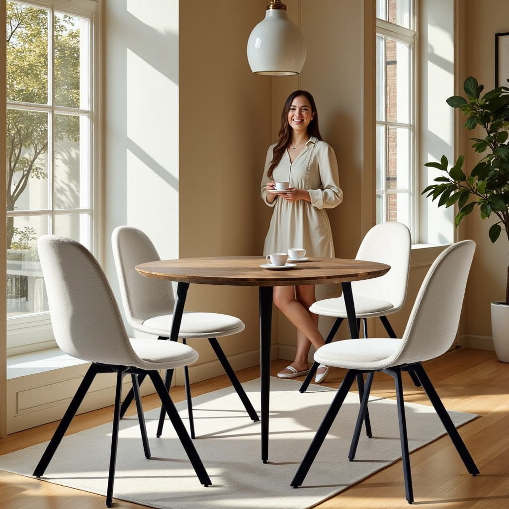 Homy Casa Swivel Dining Chairs Set of 4, Upholstered Kitchen Chairs for Living Room Office, Beige