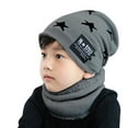 thumbnail image 1 of Fleece Contrast Colors Knitted Warm Winter Hats for Kid Hat+Scarf Two Piece Set, 1 of 9